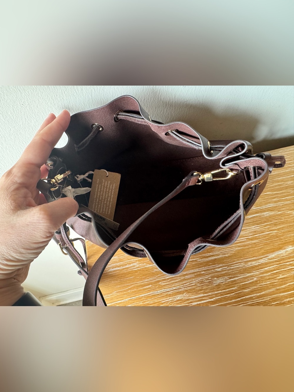 NWT MADEWELL Drawstring Clutch Mini Bag 100% Leather Chocolate Raisin NY176 - Picture 12 of 16